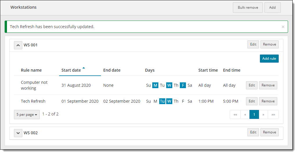 Unavailability rule successfully updated.